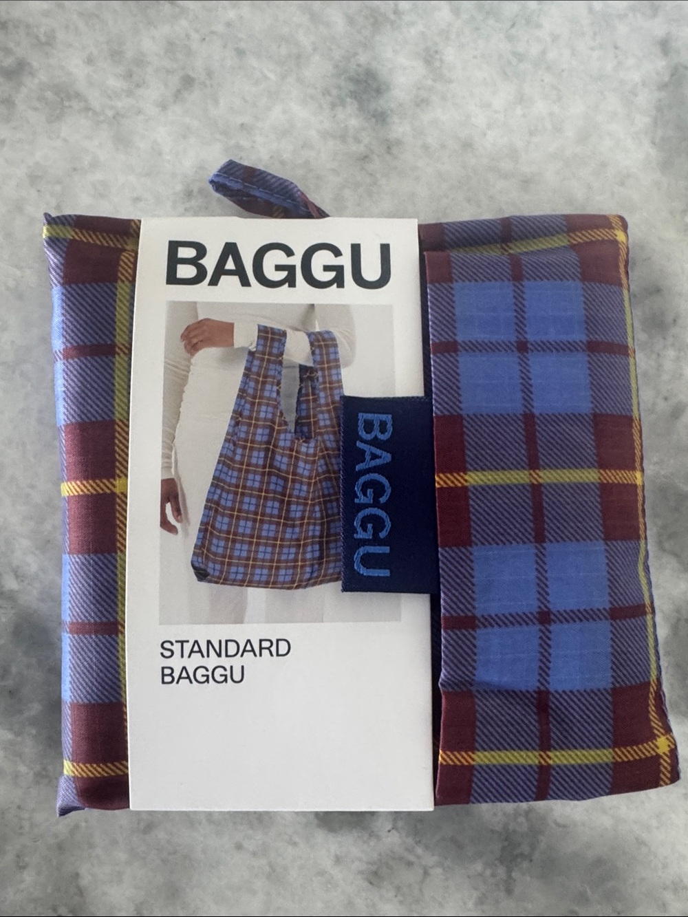 BAGGU Standard Reusable Bag - Blue, Burgundy & Yellow Plaid